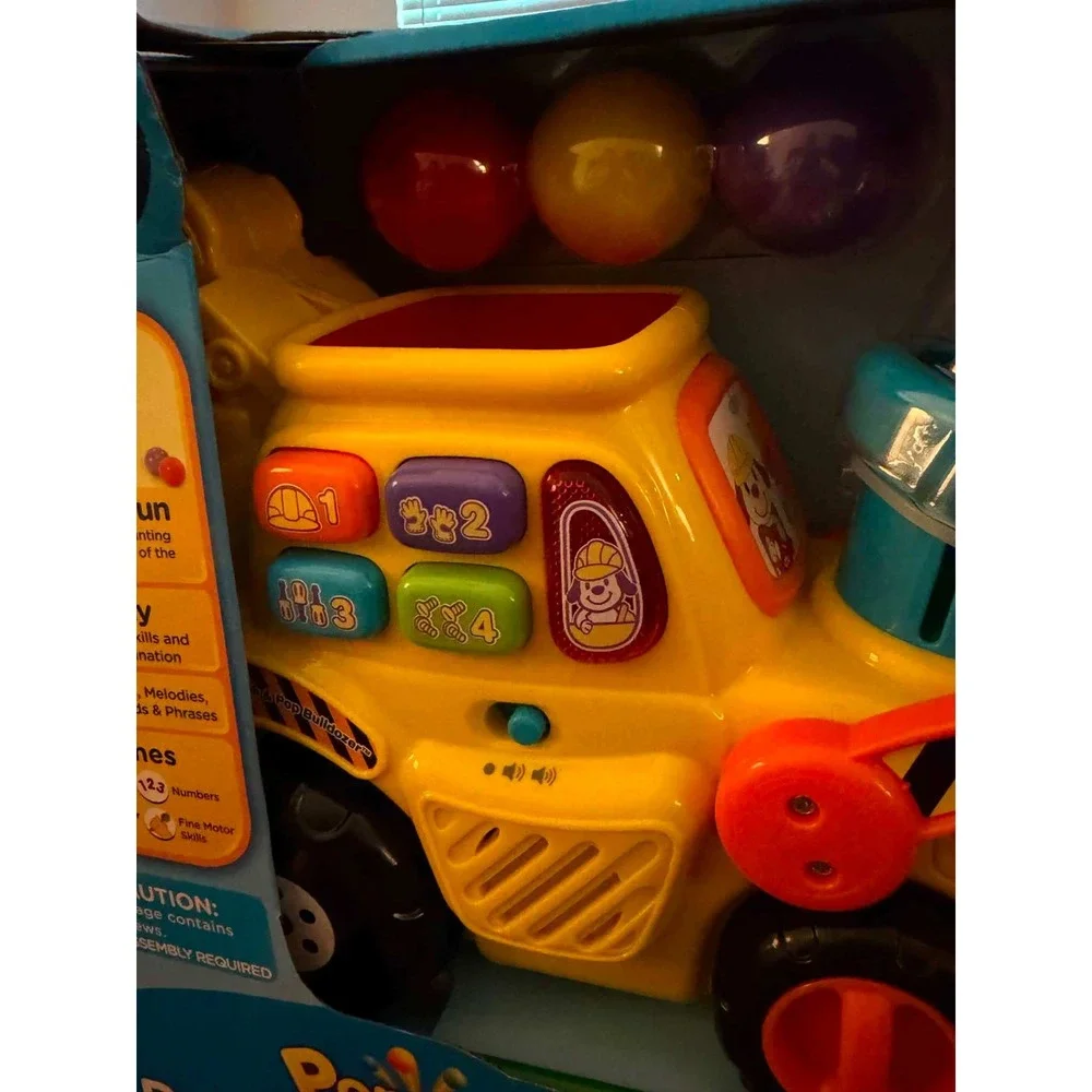 VTech Pop-a-Balls Push and Pop Bulldozer Toddler Learning Toy Yellow 12-36M